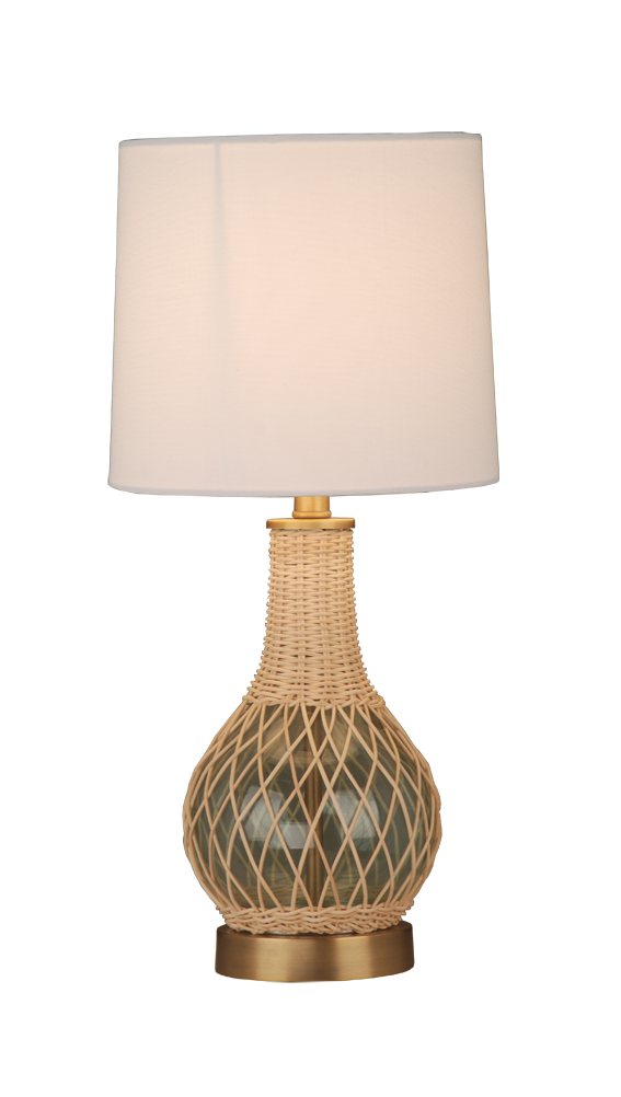 Natural ratten & glass table lamp